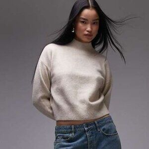 Women’s Cotton Mock Neck Pull Over Sweater sz M - Oatmeal